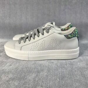 P448 Thea Sneakers Women's‎ 38 White Leather Purple Glitter Multi 7.5 NIB $298
